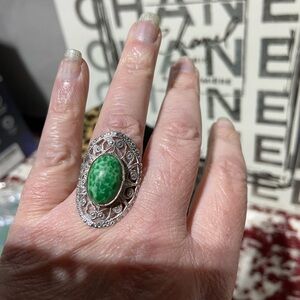 Stamped 925 Peru Plata SNRAFAEL Silver Tone Filigree Ring With Center Stone